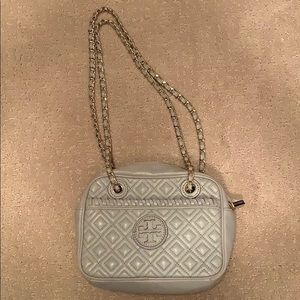 grey quilted Tory Burch purse